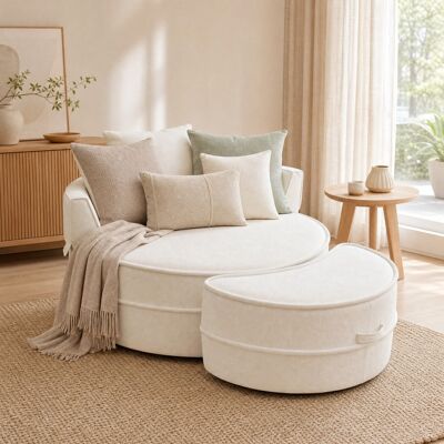 BEAOK Relaxsessel 121/107 Cm In Beige Aus Chenille Mit Ottomane Und 5 Kissen, Modern Und Montagfrei BEAOK Relaxsessel 121/107 Cm In Beige Aus Chenille Mit Ottomane Und 5 Kissen, Modern Und Montagfrei
