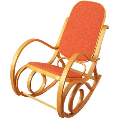 Décoshop26 - Mecedora De Madera Clara Con Asiento De Tela Naranja Fab04007 Décoshop26 - Mecedora De Madera Clara Con Asiento De Tela Naranja Fab04007