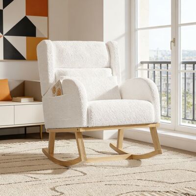 OEM Sillón Mecedora Escandinavo De Terciopelo Teddy Blanco 1 Plaza – Soporte Lumbar, Patas De Madera OEM Sillón Mecedora Escandinavo De Terciopelo Teddy Blanco 1 Plaza – Soporte Lumbar, Patas De Madera