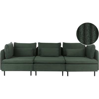 BELIANI Sofá Modular 3 Plazas Pana Tres Piezas Seccionales Esquina Moderno Verde Oscuro Lemvig BELIANI Sofá Modular 3 Plazas Pana Tres Piezas Seccionales Esquina Moderno Verde Oscuro Lemvig
