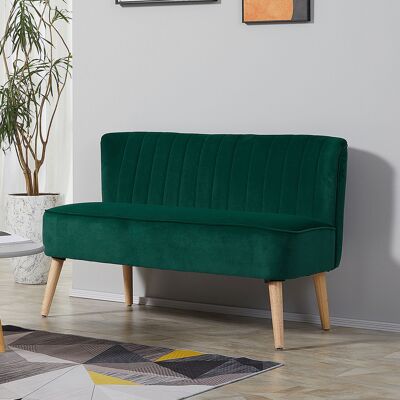 PZCC Sofá De Dos Plazas De Diseño Retro, Patas De Madera, 117 Cm X 56,5 Cm X 77 Cm, Verde Oscuro. PZCC Sofá De Dos Plazas De Diseño Retro, Patas De Madera, 117 Cm X 56,5 Cm X 77 Cm, Verde Oscuro.