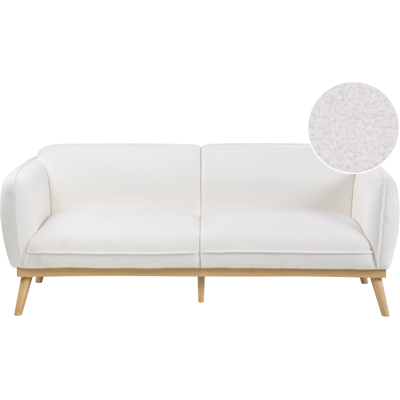 BELIANI Sofá 3 Plazas De Bouclé Estilo Escandinavo Con Patas Cónicas De Madera Tapizado Blanco Ljung BELIANI Sofá 3 Plazas De Bouclé Estilo Escandinavo Con Patas Cónicas De Madera Tapizado Blanco Ljung