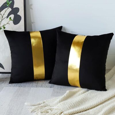 OEM Funda De Cojín De Terciopelo Negro Con Pespuntes De Piel Dorada, De Estilo Minimalista Y Lujoso, Ideal Para Sofá O Dormitorio. Dimensiones: 45 X 45 Cm. Juego De 2 Unidades. OEM Funda De Cojín De Terciopelo Negro Con Pespuntes De Piel Dorada, De Estilo Minimalista Y Lujoso, Ideal Para Sofá O Dormitorio. Dimensiones: 45 X 45 Cm. Juego De 2 Unidades.