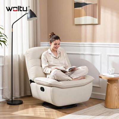 Woltu Sillón Reclinable Giratorio Manual, Cómodo Sofá Para Estudio O Sala De Estar, Con Reposapiés Plegable Y Almacenamiento Lateral, Ideal Para Relajarse, Beige Woltu Sillón Reclinable Giratorio Manual, Cómodo Sofá Para Estudio O Sala De Estar, Con Reposapiés Plegable Y Almacenamiento Lateral, Ideal Para Relajarse, Beige