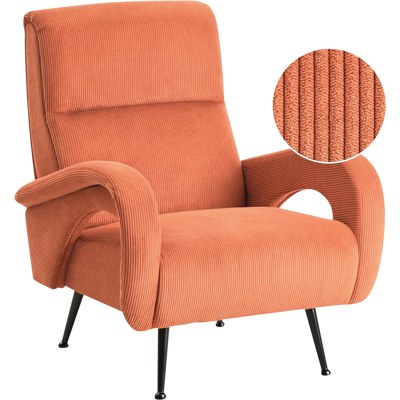 Beliani - Sillón Tapizado Pana Estilo Retro Respaldo Bajo Naranja Svalov Beliani - Sillón Tapizado Pana Estilo Retro Respaldo Bajo Naranja Svalov