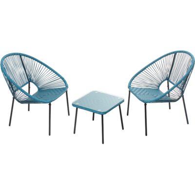 CONCEPT-USINE Lote De 2 Sillones + Mesa Baja Azul Acapulco CONCEPT-USINE Lote De 2 Sillones + Mesa Baja Azul Acapulco