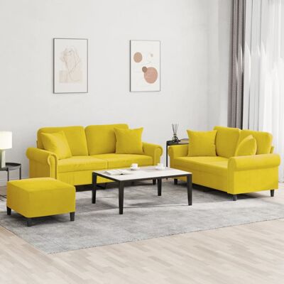 Conjunto de 3 Sofás de Terciopelo VIDAXL - Amarillo - Sofás con Cojines Conjunto de 3 Sofás de Terciopelo VIDAXL - Amarillo - Sofás con Cojines