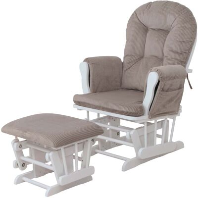DÉCOSHOP26 Illón Mecedora De Relax Con Reposapiés De Tela De Pana Gris Claro Estructura Blanca 04000966 DÉCOSHOP26 Illón Mecedora De Relax Con Reposapiés De Tela De Pana Gris Claro Estructura Blanca 04000966