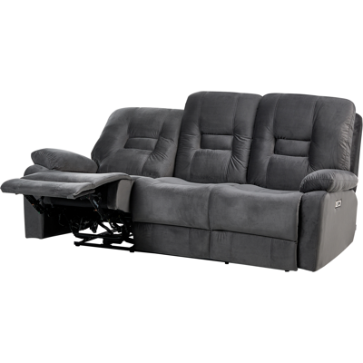 BELIANI Sofá Reclinable Moderno De Terciopelo Eléctrico Acolchado 3 Plazas Gris Oscuro Bergen BELIANI Sofá Reclinable Moderno De Terciopelo Eléctrico Acolchado 3 Plazas Gris Oscuro Bergen
