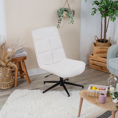 Sillón De Oficina Lounge, Sin Brazos, Tapizado En Tela Blanca, Regulable, Giratorio, Patas De Acero Estilo Vintage - Meubles Cosy Sillón De Oficina Lounge, Sin Brazos, Tapizado En Tela Blanca, Regulable, Giratorio, Patas De Acero Estilo Vintage - Meubles Cosy