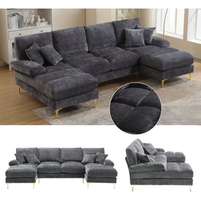 KELLANY Sofá Seccional Moderno Grande En Forma De U De Chenilla Con Dos Asientos Reclinables, Ideal Para Sala De Estar, Dormitorio, Oficina, Apartamento, Villa, Salón O Casa Junto A La Chimenea. KELLANY Sofá Seccional Moderno Grande En Forma De U De Chenilla Con Dos Asientos Reclinables, Ideal Para Sala De Estar, Dormitorio, Oficina, Apartamento, Villa, Salón O Casa Junto A La Chimenea.