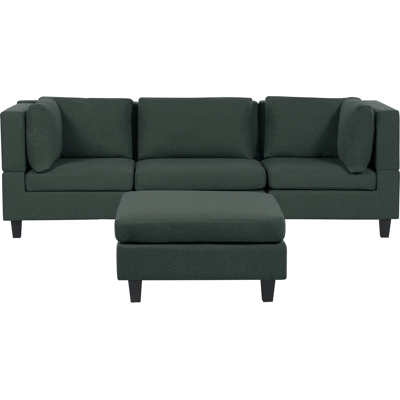 BELIANI Sofá Modular Moderno 3 Plazas Tapizado Tela Poliéster Respaldo Acolchado Con Otomana Verde Oscuro Unstad BELIANI Sofá Modular Moderno 3 Plazas Tapizado Tela Poliéster Respaldo Acolchado Con Otomana Verde Oscuro Unstad
