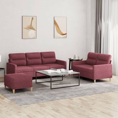 Conjunto de Sofás 3 Piezas en Terciopelo Rojo - Muebles para Sala Conjunto de Sofás 3 Piezas en Terciopelo Rojo - Muebles para Sala