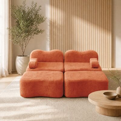 Canapé Modular De 2 Plazas Con 2 Otomanas, Terciopelo Naranja, Sin Montaje Desviae Canapé Modular De 2 Plazas Con 2 Otomanas, Terciopelo Naranja, Sin Montaje Desviae