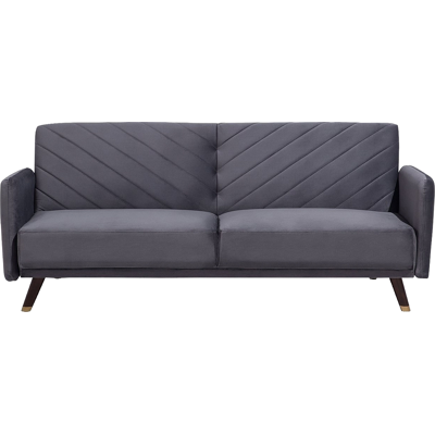 Beliani Sofá cama terciopelo gris - Salón moderno 3 plazas Beliani Sofá cama terciopelo gris - Salón moderno 3 plazas