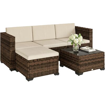 BEYAMIS Conjunto De Jardín De Ratán De 5 Piezas Con Cojines: 2 Sillones De Esquina, 1 Sillón Sin Brazos, 1 Puf Y 1 Mesa. BEYAMIS Conjunto De Jardín De Ratán De 5 Piezas Con Cojines: 2 Sillones De Esquina, 1 Sillón Sin Brazos, 1 Puf Y 1 Mesa.