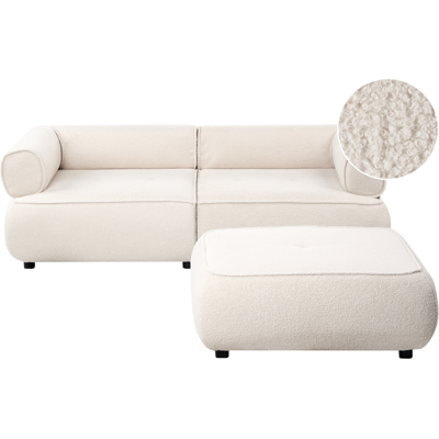 BELIANI Sofá De 3 Plazas Con Otomana Tapizado De Bouclé Reposabrazos Enrollados Asiento Capitoné Reposapiés Diseño Moderno Blanco Crema Salla BELIANI Sofá De 3 Plazas Con Otomana Tapizado De Bouclé Reposabrazos Enrollados Asiento Capitoné Reposapiés Diseño Moderno Blanco Crema Salla