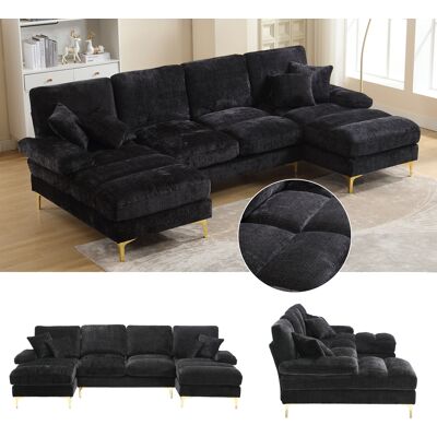 KELLANY Sofá Seccional Moderno Grande En Forma De U De Chenilla Con Dos Asientos Reclinables, Ideal Para Sala De Estar, Dormitorio, Oficina, Apartamento, Villa, Salón O Casa Junto A La Chimenea. KELLANY Sofá Seccional Moderno Grande En Forma De U De Chenilla Con Dos Asientos Reclinables, Ideal Para Sala De Estar, Dormitorio, Oficina, Apartamento, Villa, Salón O Casa Junto A La Chimenea.