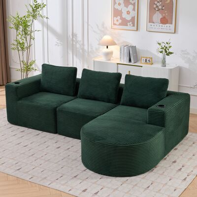 OKWISH Sofá Recto 2 Plazas, Con Portavasos Y 3 Cojines, En Tela Poliéster, Verde Retro OKWISH Sofá Recto 2 Plazas, Con Portavasos Y 3 Cojines, En Tela Poliéster, Verde Retro