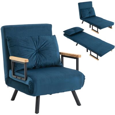 JHY DESIGN Sillón/cama Convertible 3 En 1 Con Respaldo Ajustable En 5 Posiciones, Reposabrazos Y Cojín De Madera, Tejido Efecto Terciopelo, Color Azul. JHY DESIGN Sillón/cama Convertible 3 En 1 Con Respaldo Ajustable En 5 Posiciones, Reposabrazos Y Cojín De Madera, Tejido Efecto Terciopelo, Color Azul.