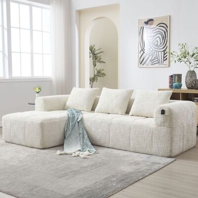 KELLANY Sofá Seccional Moderno, Sofá En Forma De L, Sofá De 3 Plazas, No Requiere Montaje, Sofá De Chenilla Con Chaise Longue Y Reposabrazos, 3 Cojines, Bolsillo Lateral Para Mando A Distancia, Beige KELLANY Sofá Seccional Moderno, Sofá En Forma De L, Sofá De 3 Plazas, No Requiere Montaje, Sofá De Chenilla Con Chaise Longue Y Reposabrazos, 3 Cojines, Bolsillo Lateral Para Mando A Distancia, Beige