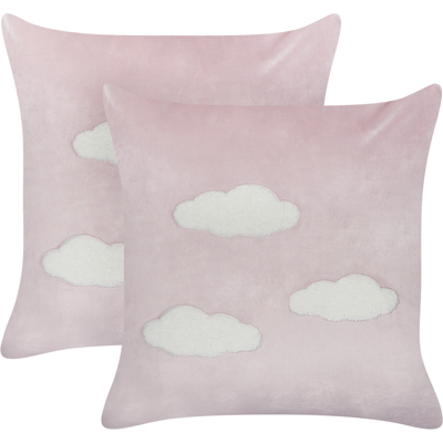 Beliani Cojines de Terciopelo Rosa con Nubes - Infantil 45x45cm Pack de 2 Beliani Cojines de Terciopelo Rosa con Nubes - Infantil 45x45cm Pack de 2