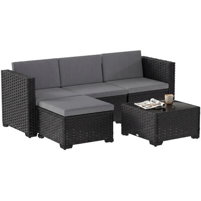 BEYAMIS Conjunto Modular De Jardín De 5 Piezas De Mimbre De Resina Con Cojines Y Sofá Esquinero Gris. BEYAMIS Conjunto Modular De Jardín De 5 Piezas De Mimbre De Resina Con Cojines Y Sofá Esquinero Gris.
