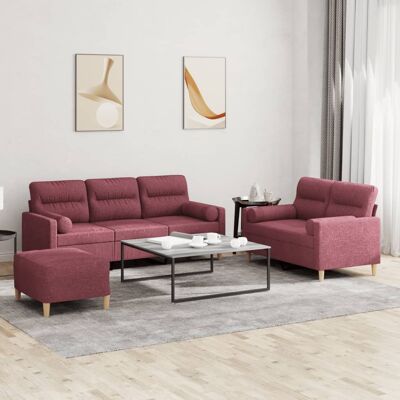 Conjunto de Sofás de Tela Roja vidaXL - Muebles de Sala Conjunto de Sofás de Tela Roja vidaXL - Muebles de Sala