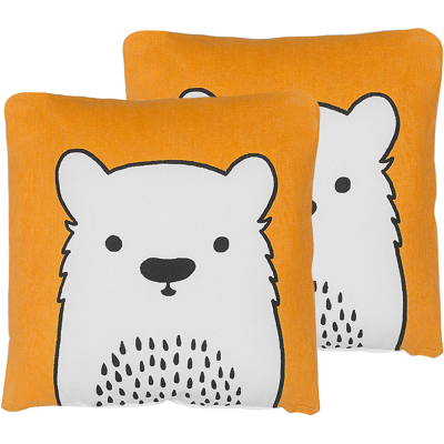 BELIANI Conjunto De 2 Cojines Para Niños Almohadas Oso De Tela Naranja Con Relleno Infantil Suave Waranasi BELIANI Conjunto De 2 Cojines Para Niños Almohadas Oso De Tela Naranja Con Relleno Infantil Suave Waranasi