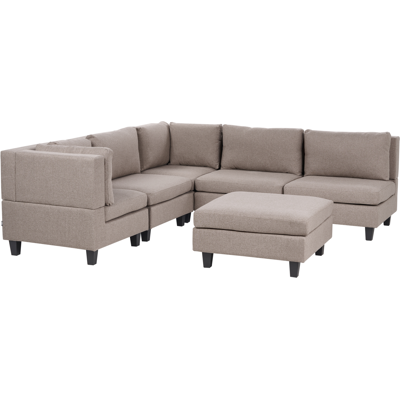 BELIANI Sofá Modular Esquinero Moderno 5 Plazas Tapizado Tela Patas Negras Respaldo Acolchado Derecho Con Otomana Marrón Unstad BELIANI Sofá Modular Esquinero Moderno 5 Plazas Tapizado Tela Patas Negras Respaldo Acolchado Derecho Con Otomana Marrón Unstad