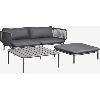 Sklum - Sofá Modular De Jardín De 2 Piezas Con 2 Sillones Esquineros, Puff Y Mesa De Centro Roubly Sklum - Sofá Modular De Jardín De 2 Piezas Con 2 Sillones Esquineros, Puff Y Mesa De Centro Roubly