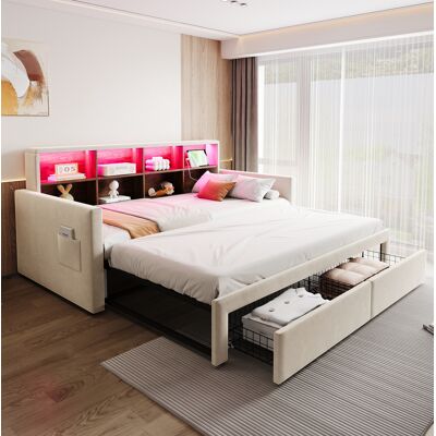 Cama Sofá Cama Doble Con Almacenaje Beige Okmyhome Cama Sofá Cama Doble Con Almacenaje Beige Okmyhome