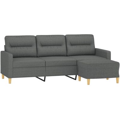 Sofá de 3 plazas con taburete - Tela gris oscuro Sofá de 3 plazas con taburete - Tela gris oscuro