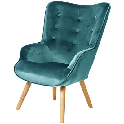 Meublorama - Sillón De Salón En Terciopelo Azul Pato Con Patas De Madera Colección Enjoy. Estilo Escandinavo. Meublorama - Sillón De Salón En Terciopelo Azul Pato Con Patas De Madera Colección Enjoy. Estilo Escandinavo.