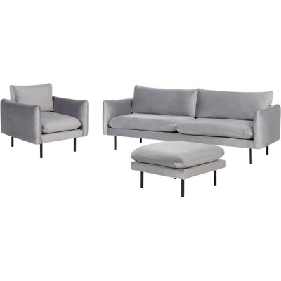 Conjunto de sala de estar gris de terciopelo Beliani con otomana - Juego de sala Conjunto de sala de estar gris de terciopelo Beliani con otomana - Juego de sala