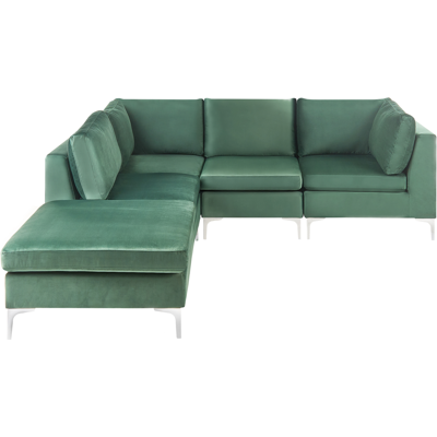 Beliani Sofá Esquinero Modular Verde Terciopelo - 4 Plazas Derecha Beliani Sofá Esquinero Modular Verde Terciopelo - 4 Plazas Derecha