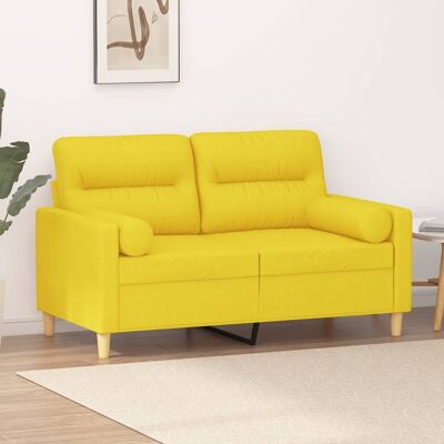 Sofá de Tela Amarillo Claro para 2 Personas con Cojines - Sofá Sofá de Tela Amarillo Claro para 2 Personas con Cojines - Sofá