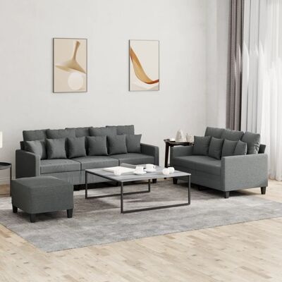 VIDAXL Juego de Sofás en Tela Gris Oscuro 3 Piezas - Sofá VIDAXL Juego de Sofás en Tela Gris Oscuro 3 Piezas - Sofá