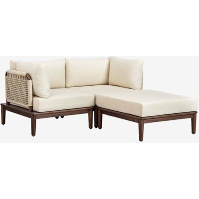 Sklum - Sofá Modular De Jardín De 2 Piezas Con 2 Sillones Esquineros Y Puff En Acacia Giulia Sklum - Sofá Modular De Jardín De 2 Piezas Con 2 Sillones Esquineros Y Puff En Acacia Giulia