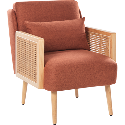 BELIANI Sillón Tradicional De Poliéster Estructura De Madera Con Ratán Trenzado Patas De Madera Tapones De Plástico Con Cojín Naranja Orum BELIANI Sillón Tradicional De Poliéster Estructura De Madera Con Ratán Trenzado Patas De Madera Tapones De Plástico Con Cojín Naranja Orum