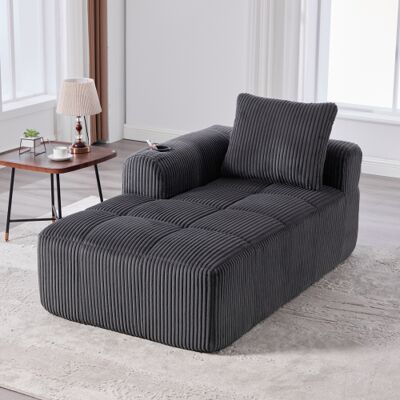 WISHDOR Sofá Compacto De Terciopelo Acanalado (pana) Con Bolsillos Laterales Y Portavasos, Gris Oscuro, 158x93x61 Cm WISHDOR Sofá Compacto De Terciopelo Acanalado (pana) Con Bolsillos Laterales Y Portavasos, Gris Oscuro, 158x93x61 Cm