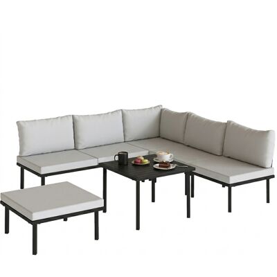 BEYAMIS Conjunto De Muebles De Jardín Para 5-6 Personas: Salón De Jardín Que Incluye Un Sofá De 2 Plazas, 2 Sillones, Un Sillón Esquinero, Una Mesa De Listones Y Un Puf. BEYAMIS Conjunto De Muebles De Jardín Para 5-6 Personas: Salón De Jardín Que Incluye Un Sofá De 2 Plazas, 2 Sillones, Un Sillón Esquinero, Una Mesa De Listones Y Un Puf.