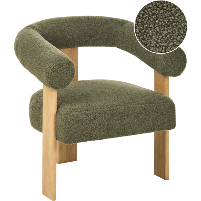 BELIANI Sillón Retro Salón Tapizado De Bouclé Patas De Madera Verde Y Marrón Claro Ilbro BELIANI Sillón Retro Salón Tapizado De Bouclé Patas De Madera Verde Y Marrón Claro Ilbro