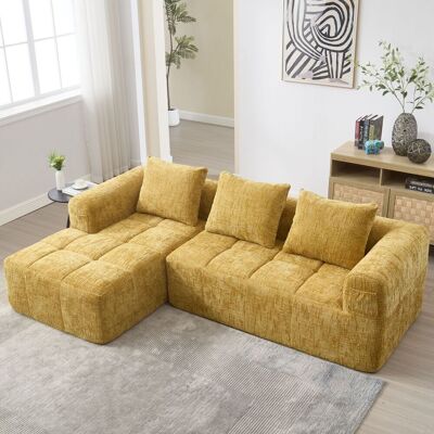 KELLANY Sofá Seccional Moderno, Sofá En L, Sofá De 3 Plazas, Sin Necesidad De Instalación, Sofá De Chenilla Con Chaise Longue Y Reposabrazos, 3 Cojines, Bolsillo Lateral Para Control Remoto, Amarillo KELLANY Sofá Seccional Moderno, Sofá En L, Sofá De 3 Plazas, Sin Necesidad De Instalación, Sofá De Chenilla Con Chaise Longue Y Reposabrazos, 3 Cojines, Bolsillo Lateral Para Control Remoto, Amarillo