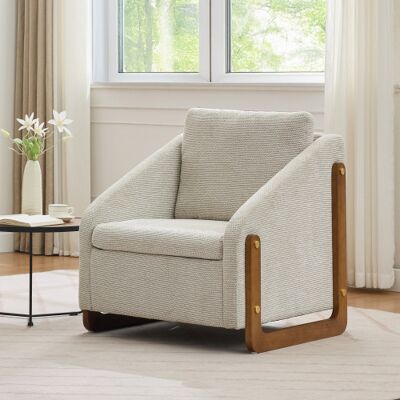WISHDOR Sillón Individual Tapizado, Sillón De Salón Con Brazos Y Patas De Madera, Cojín De Respaldo, Tela Chenilla, Beige, 73,5x73,5x73,5 Cm WISHDOR Sillón Individual Tapizado, Sillón De Salón Con Brazos Y Patas De Madera, Cojín De Respaldo, Tela Chenilla, Beige, 73,5x73,5x73,5 Cm