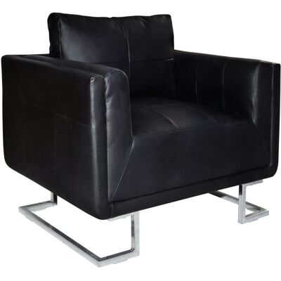 HELLOSHOP26 Sillón Sillón De Diseño, Asiento De Salón, Sofá Club, Sala De Estar, Cubo Con Patas Cromadas, Cuero Sintético Negro, 1102044/3 HELLOSHOP26 Sillón Sillón De Diseño, Asiento De Salón, Sofá Club, Sala De Estar, Cubo Con Patas Cromadas, Cuero Sintético Negro, 1102044/3