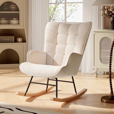 DANS LES NUAGES Sillón Mecedora De Tela Sherpa Con Patas De Madera Maciza, Respaldo Capitoné Y Reposabrazos, Estilo Escandinavo, Beige DANS LES NUAGES Sillón Mecedora De Tela Sherpa Con Patas De Madera Maciza, Respaldo Capitoné Y Reposabrazos, Estilo Escandinavo, Beige