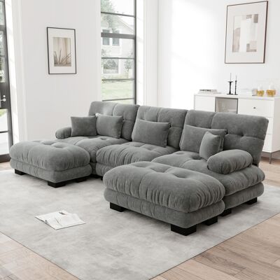 Divano Modulare Angolare U 313x145x81 Cm En Tejido Gris Con Ottomanas, Para Salón – Meubliv Divano Modulare Angolare U 313x145x81 Cm En Tejido Gris Con Ottomanas, Para Salón – Meubliv
