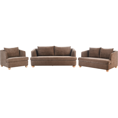 BELIANI Conjunto De Sala De Estar De 6 Plazas Con Tapizado De Chenilla Reposabrazos Y Patas Redondas De Madera Salón Marrón Rattvik BELIANI Conjunto De Sala De Estar De 6 Plazas Con Tapizado De Chenilla Reposabrazos Y Patas Redondas De Madera Salón Marrón Rattvik