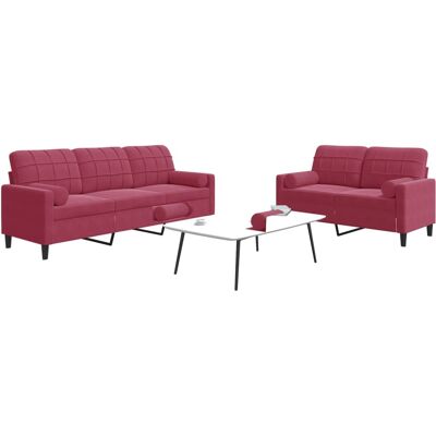 Juego de Sofás de Terciopelo Rojo Tinto 2 Piezas - Muebles para Sala Juego de Sofás de Terciopelo Rojo Tinto 2 Piezas - Muebles para Sala